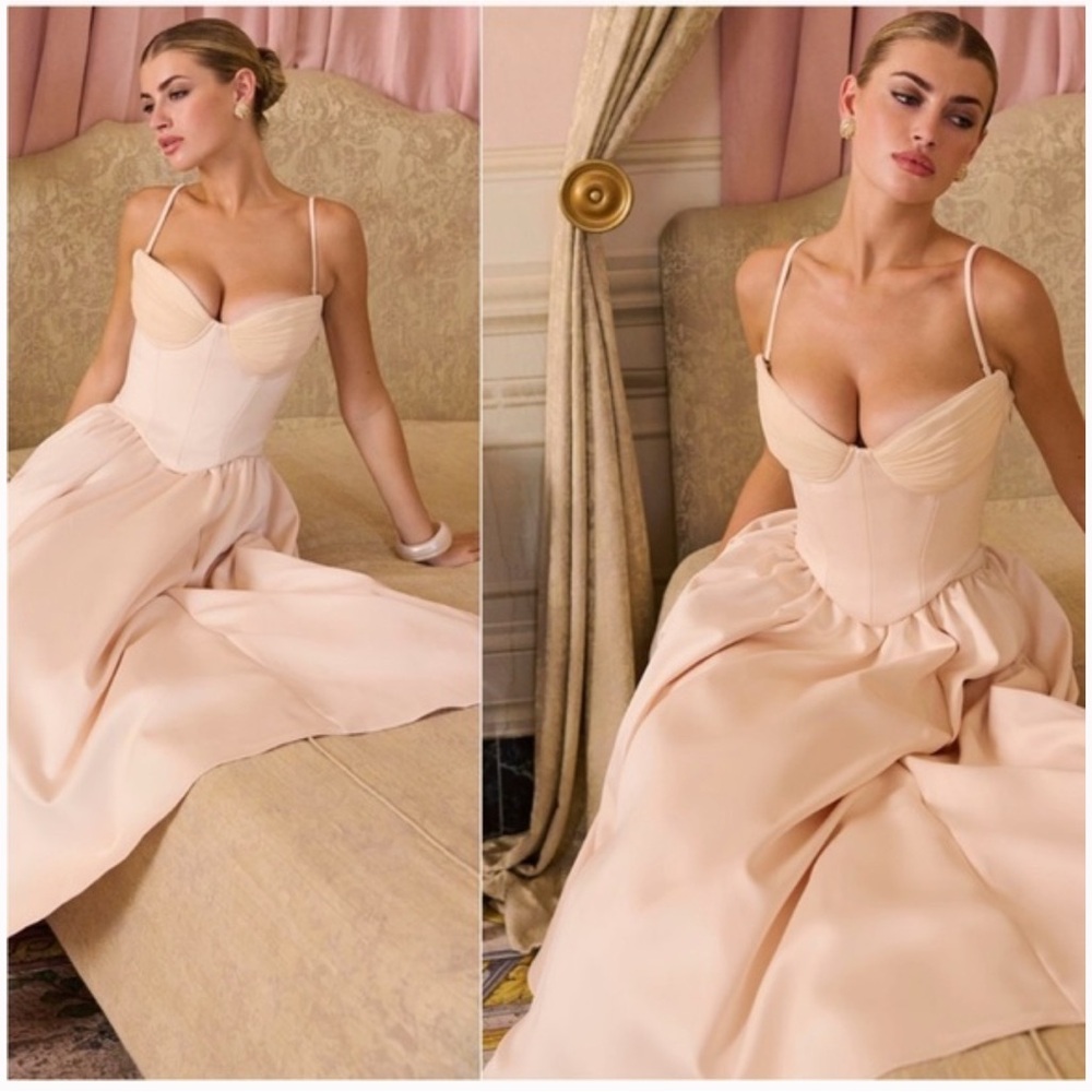 House of CB “Perfect Dress” peach satin two piece corset set NWOT tags